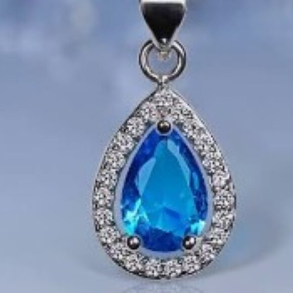 Nikola Valenti White Gold-Plated Austrian Blue Crystal Pendant Necklace - Picture 2 of 5